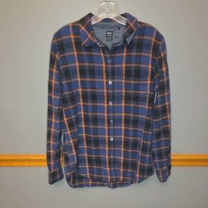 Prana Blue and Orange Plaid Casual Shirt